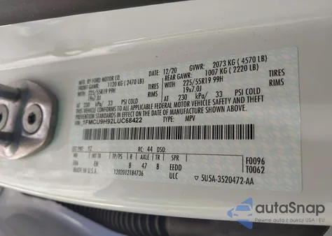 2020 Ford Escape Sel from USA, damaged, VIN 1FMCU9H92LUC68422